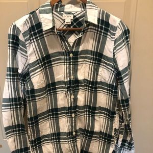 J. Crew Green and white Flannel Button up